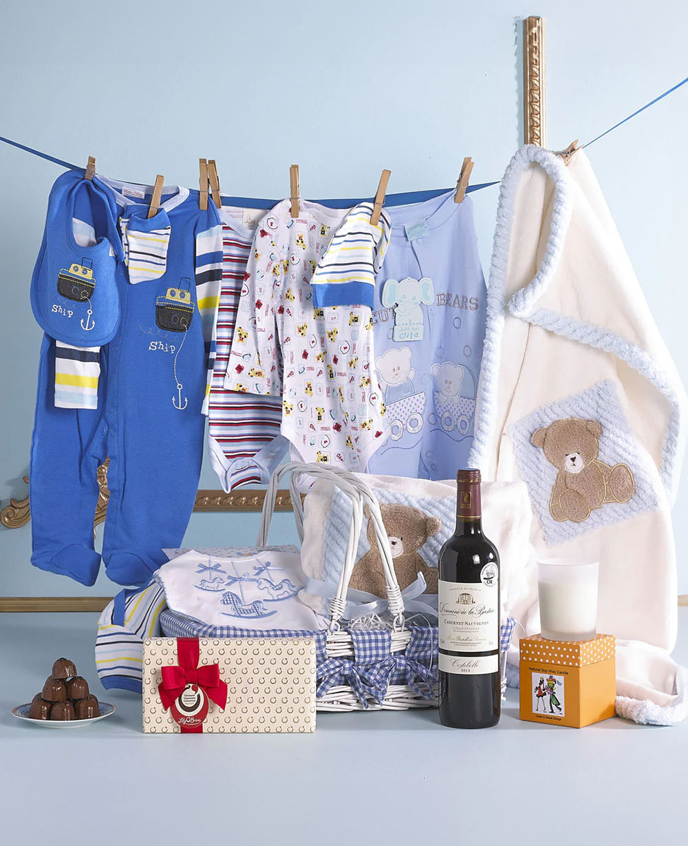 Baby Boy Joy (with wine) Gift Hamper<br/>(Corporate Gifts)